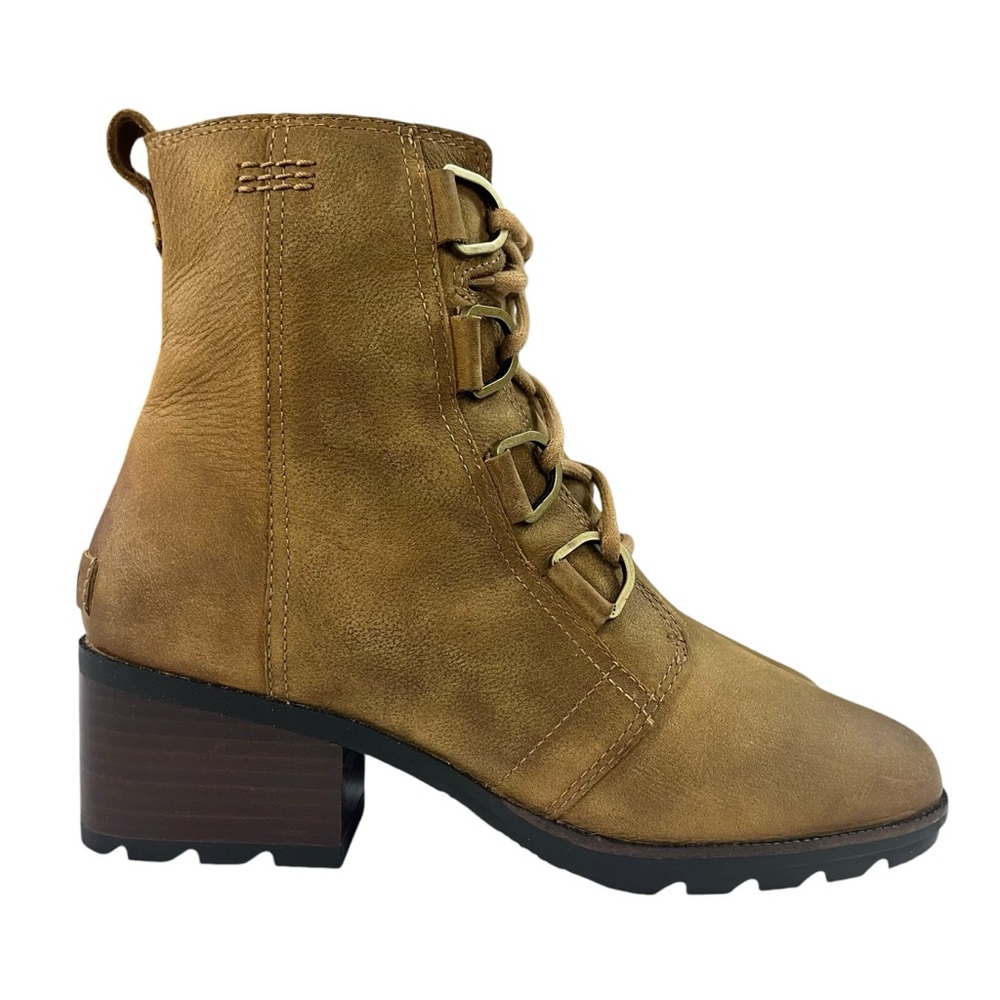 Sorel Cate Waterproof Brown Leather Block Lace Up Moto Boots Womens Size 10‎